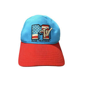 MTV Hat Cap Strap Back Blue Red Embroidered Music Television American Flag Mens